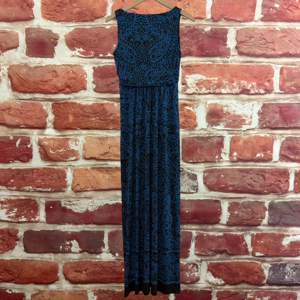 Ralph Lauren Chaps Dress Womens S Blue Black Boho Floral Empire Waist Sundress - Picture 2 of 9